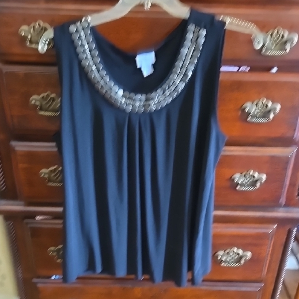 Black Sleeveless Top with Beaded Neckline